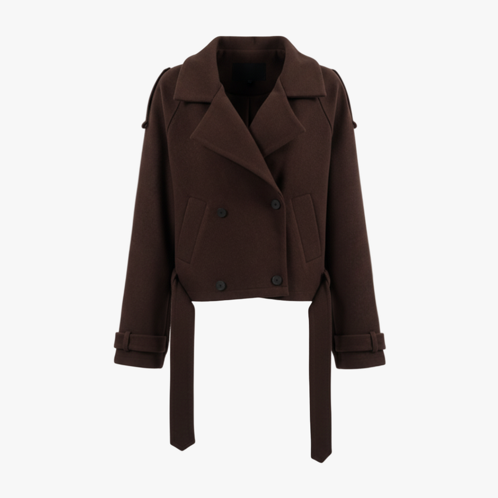 Double Breasted Cropped Coat for Women-jacket-Loucelia-S-Loucelia