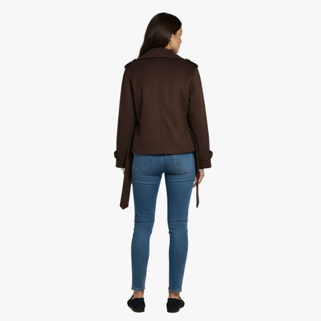 Double Breasted Cropped Coat for Women-jacket-Loucelia-S-Loucelia