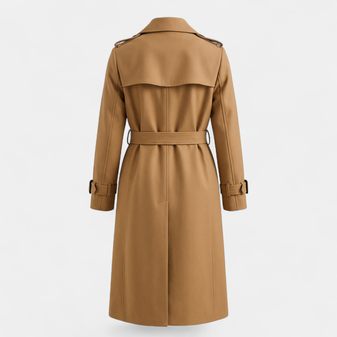Double Breasted Longline Trench Coat for Women-Jackets-Loucelia-Brown-S-Loucelia