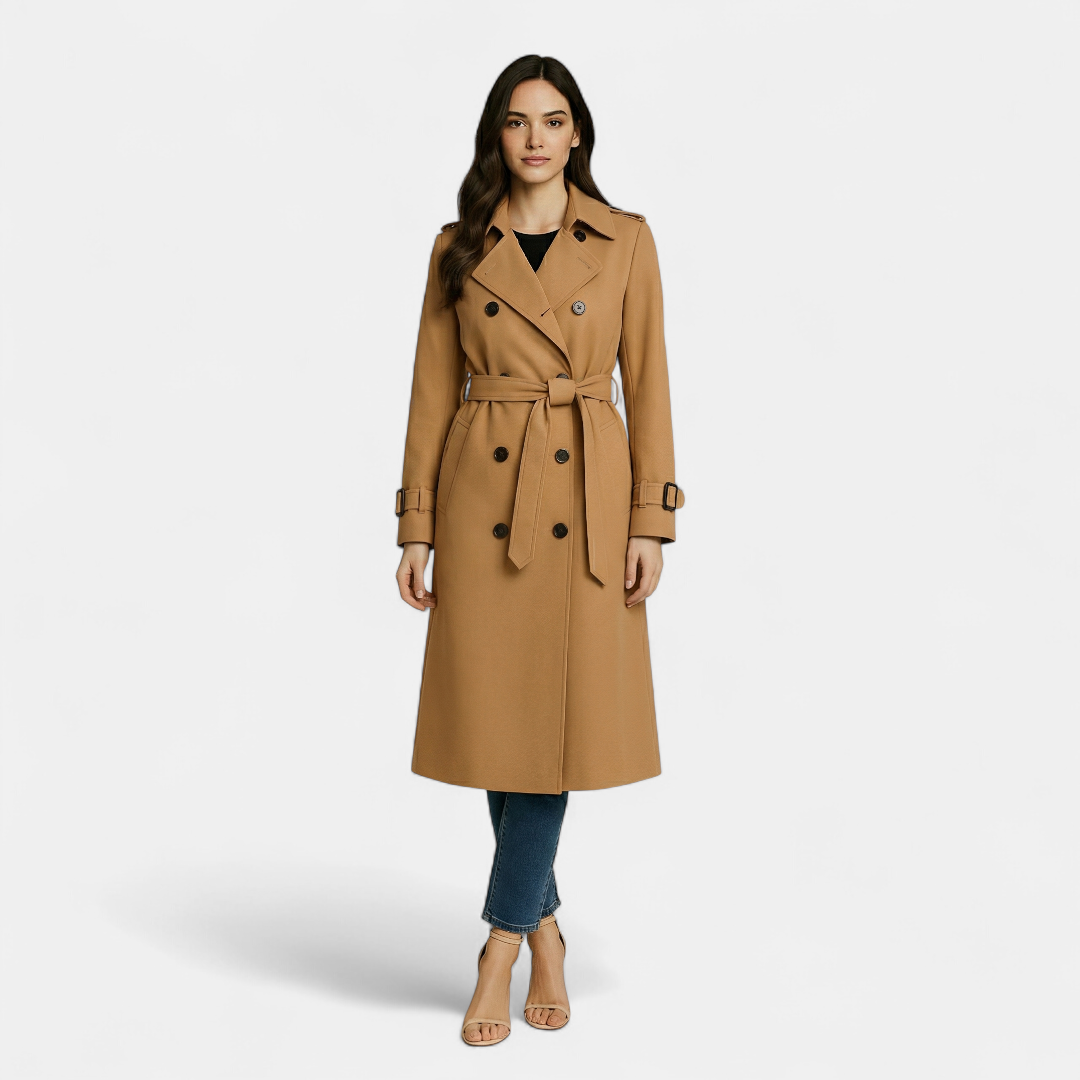 Double Breasted Longline Trench Coat for Women-Jackets-Loucelia-Brown-S-Loucelia