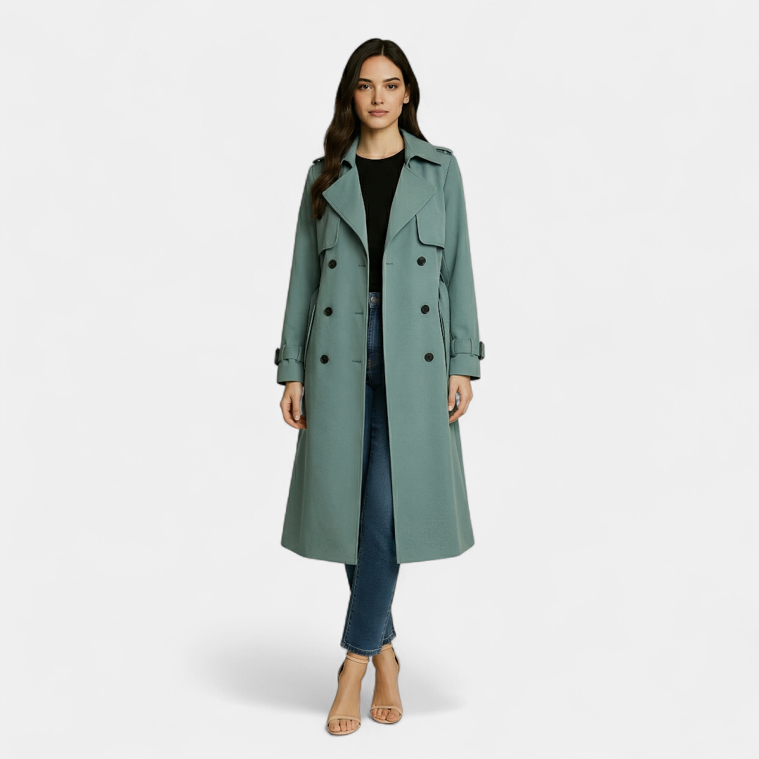 Double Breasted Trench Coat for Women-Coat-Loucelia-Green-S-Loucelia