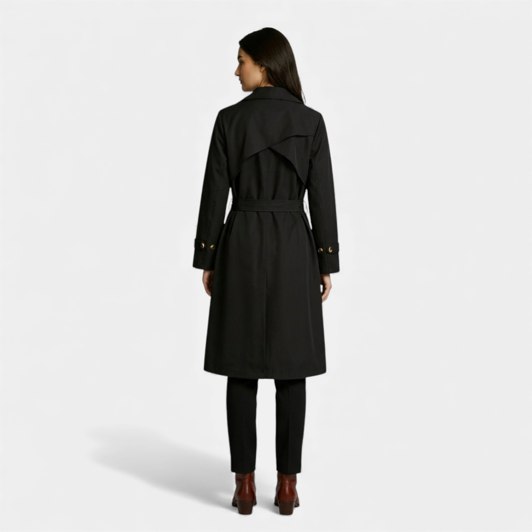 Double breasted Longline Coat for Women-Jackets-Loucelia-Black-XL-Loucelia