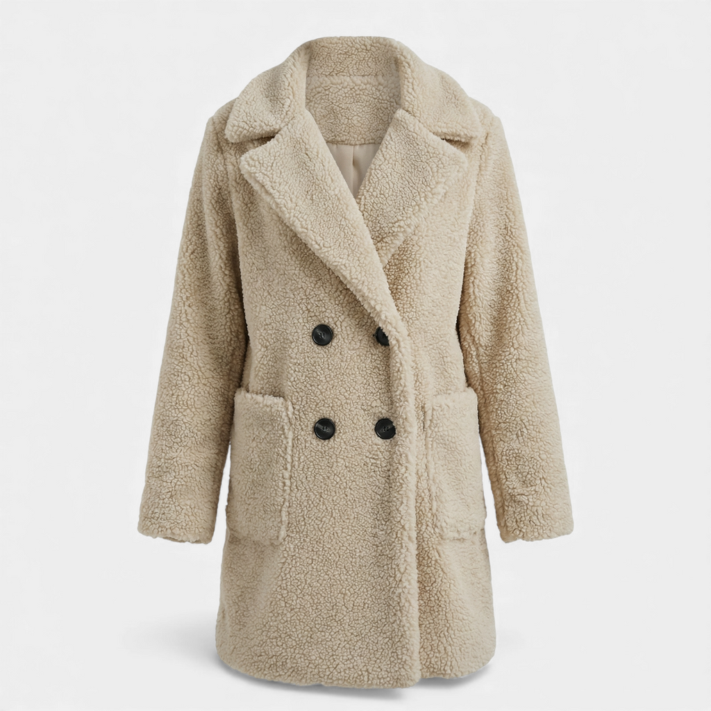 Double breasted Teddy Coat for Women-Coats-Loucelia-Beige-XS-Loucelia