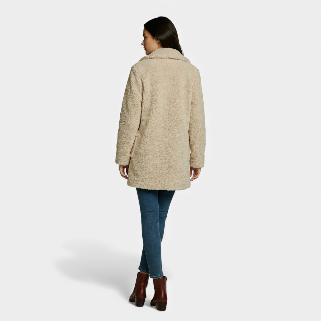 Double breasted Teddy Coat for Women-Coats-Loucelia-Beige-XS-Loucelia