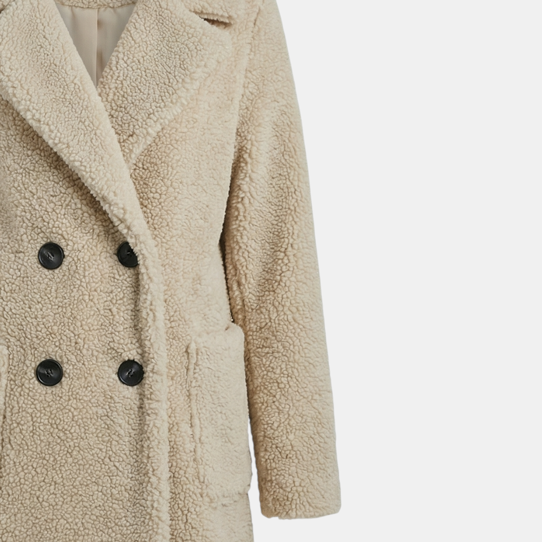 Double breasted Teddy Coat for Women-Coats-Loucelia-Beige-XS-Loucelia
