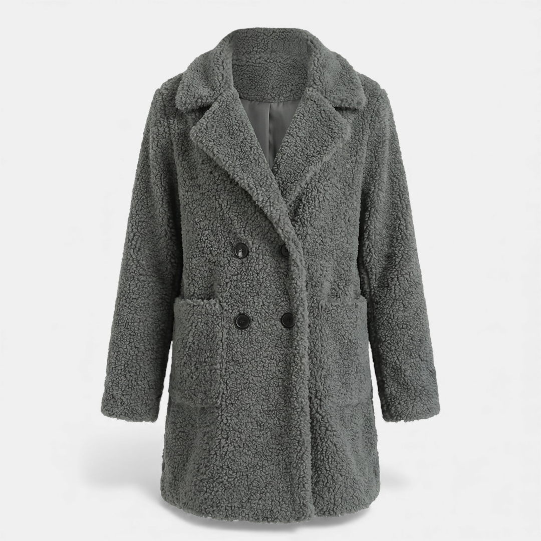 Double breasted Teddy Coat for Women-Coats-Loucelia-Beige-XS-Loucelia