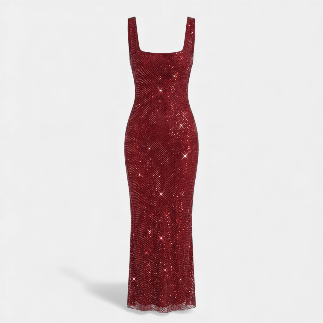 Embellished Maxi Evening Dress for Women-Dress-Loucelia-Red-XS-Loucelia