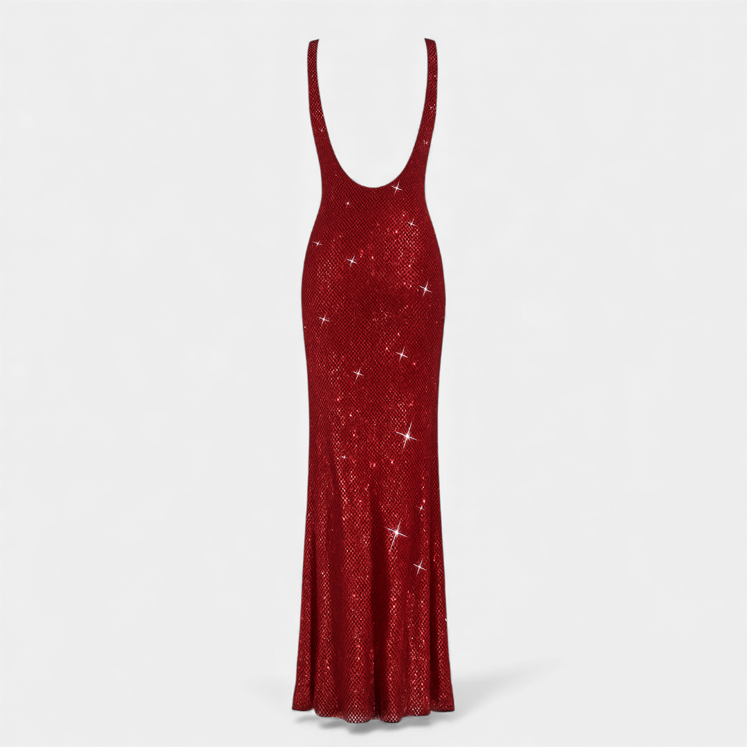 Embellished Maxi Evening Dress for Women-Dress-Loucelia-Red-XS-Loucelia