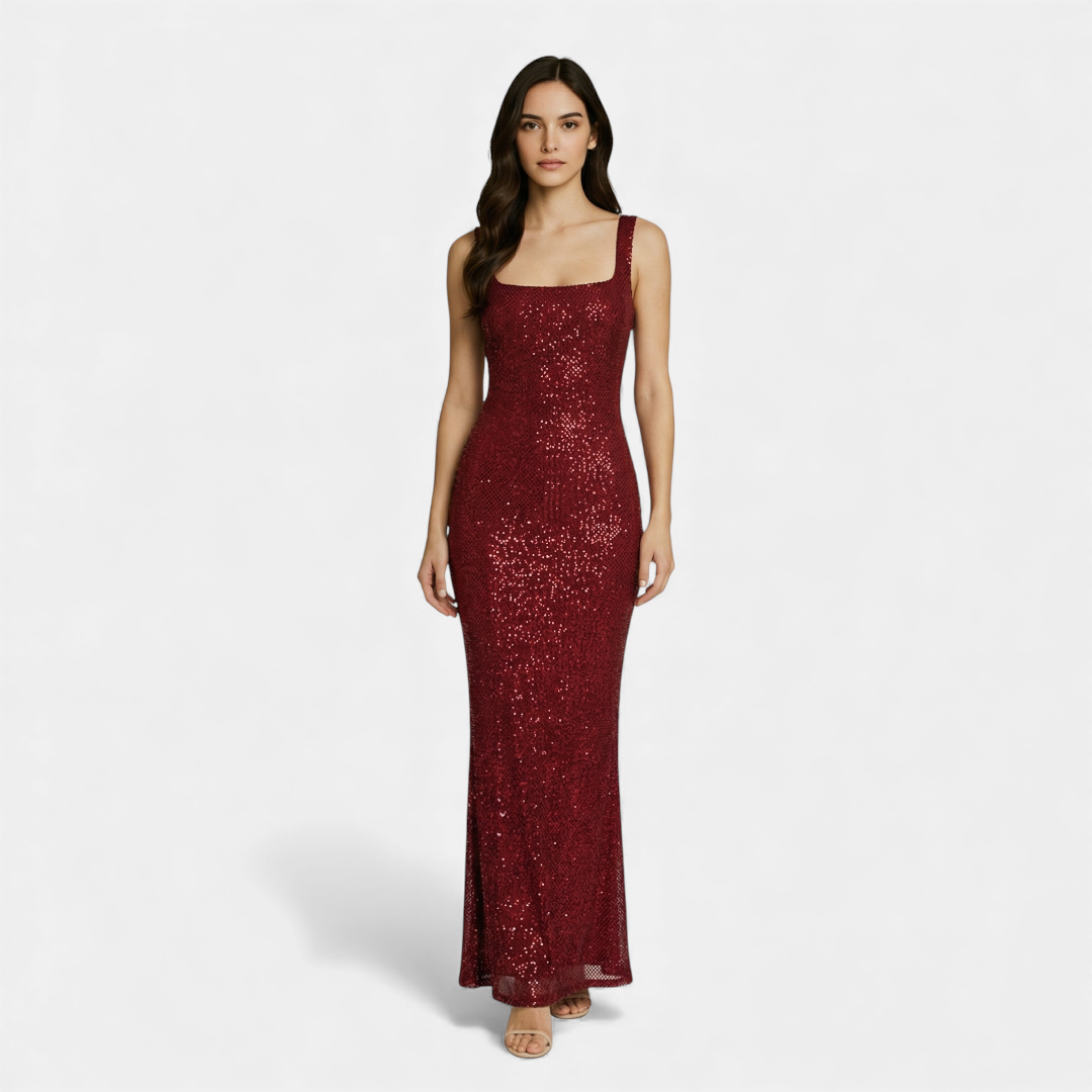 Embellished Maxi Evening Dress for Women-Dress-Loucelia-Red-XS-Loucelia