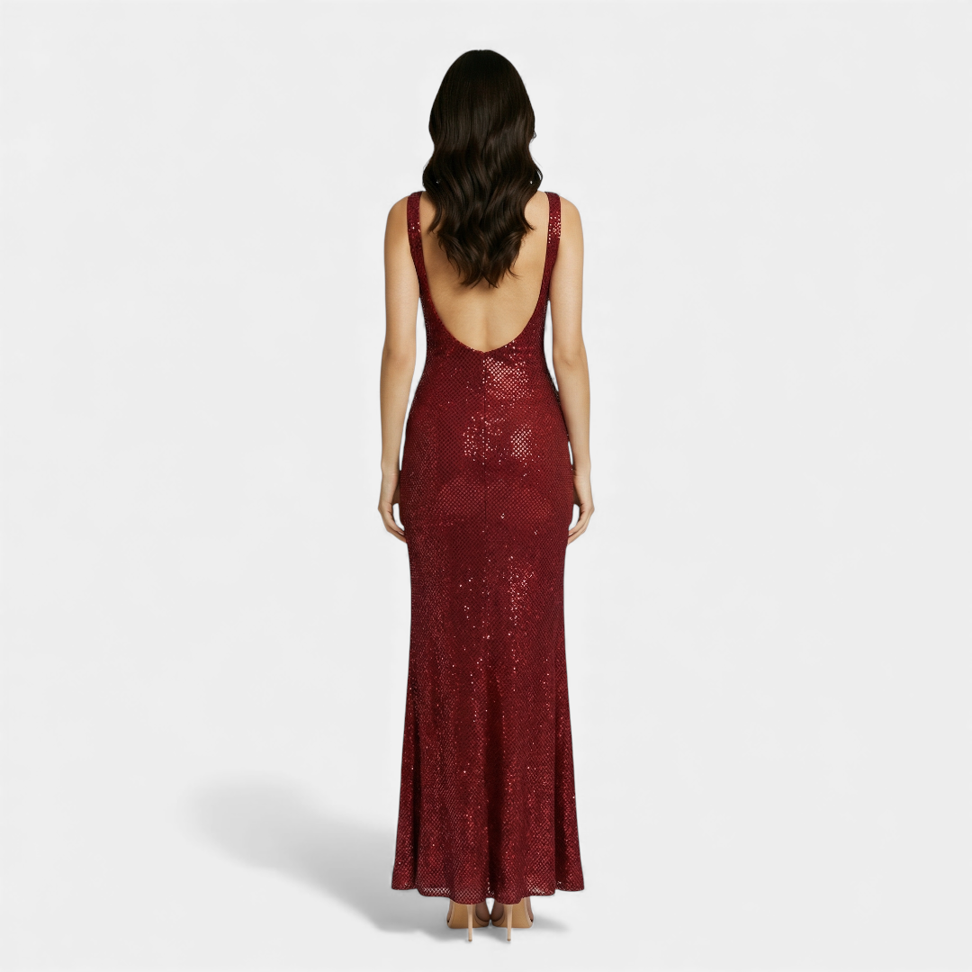 Embellished Maxi Evening Dress for Women-Dress-Loucelia-Red-XS-Loucelia