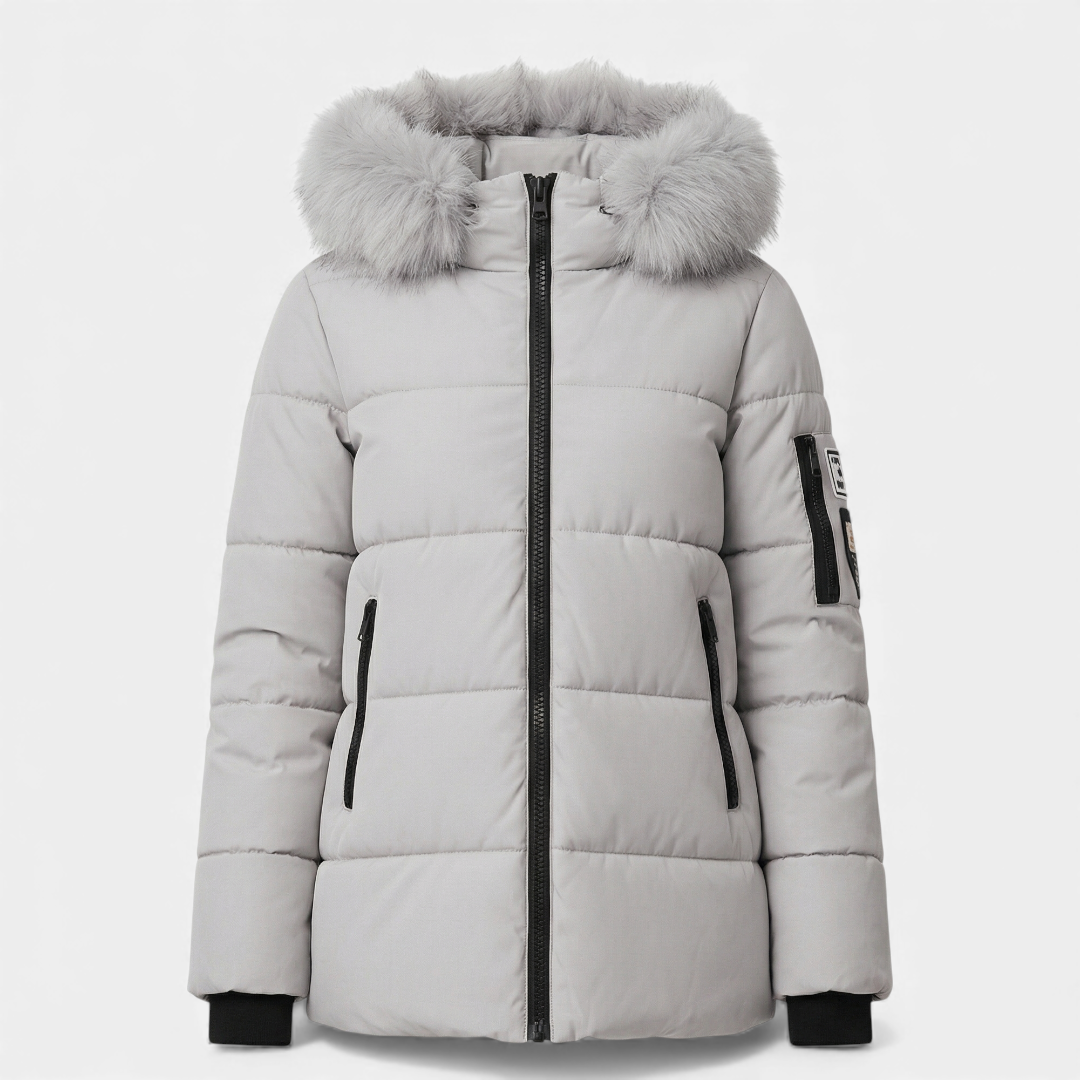 Faux Fur Collar Quilted Parka for Women-Jackets-Loucelia-Pink-S-Loucelia