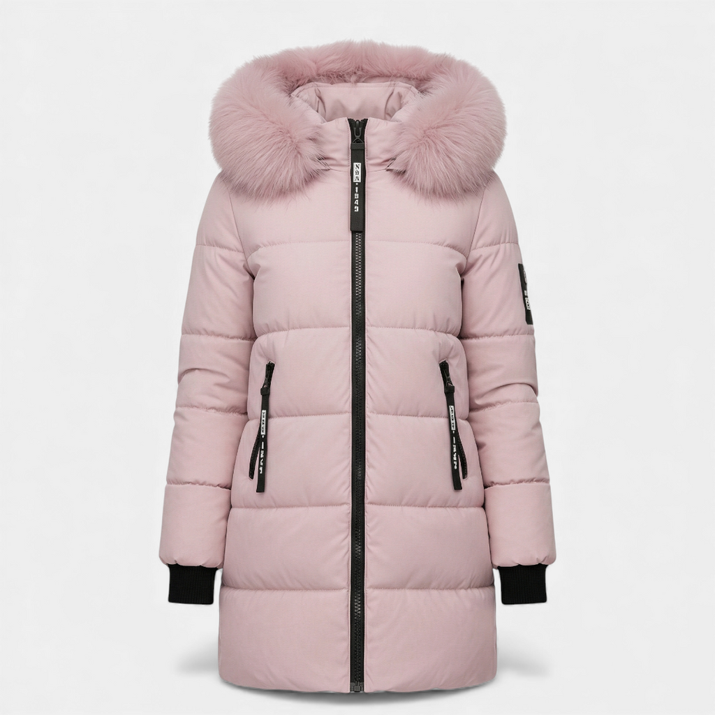 Faux Fur Collar Quilted Parka for Women-Jackets-Loucelia-Pink-S-Loucelia