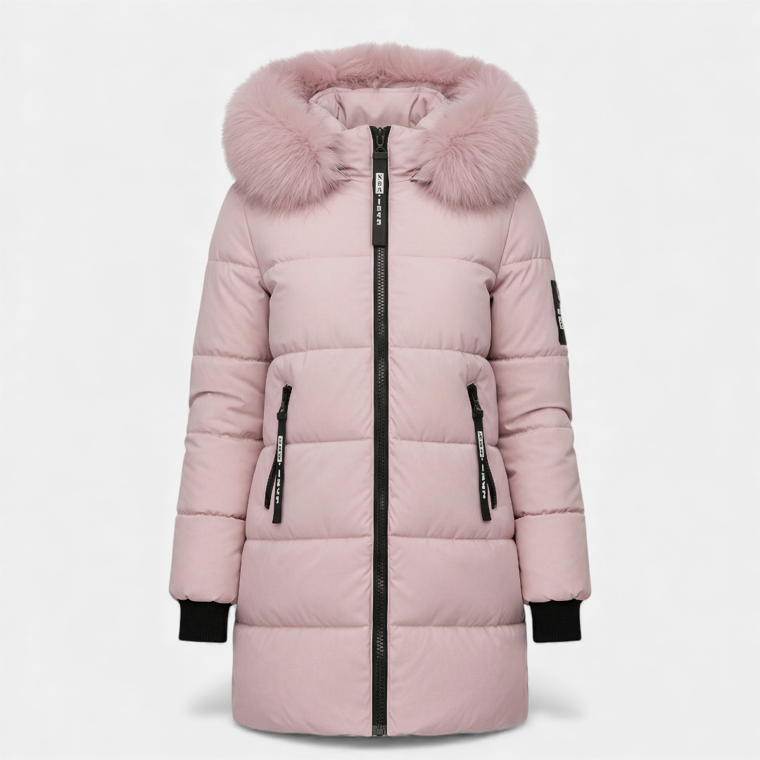 Faux Fur Collar Quilted Parka for Women-Jackets-Loucelia-Pink-S-Loucelia