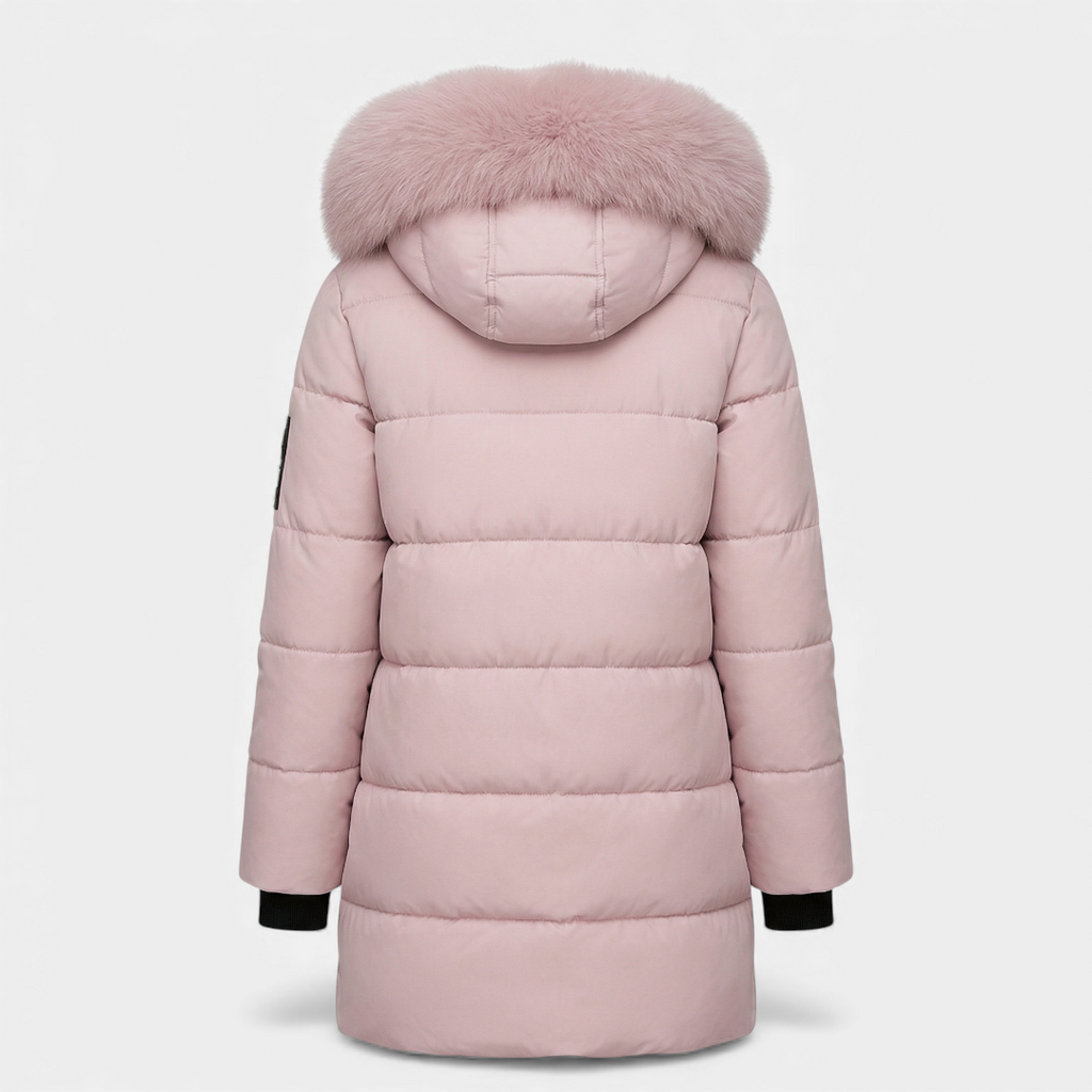 Faux Fur Collar Quilted Parka for Women-Jackets-Loucelia-Pink-S-Loucelia