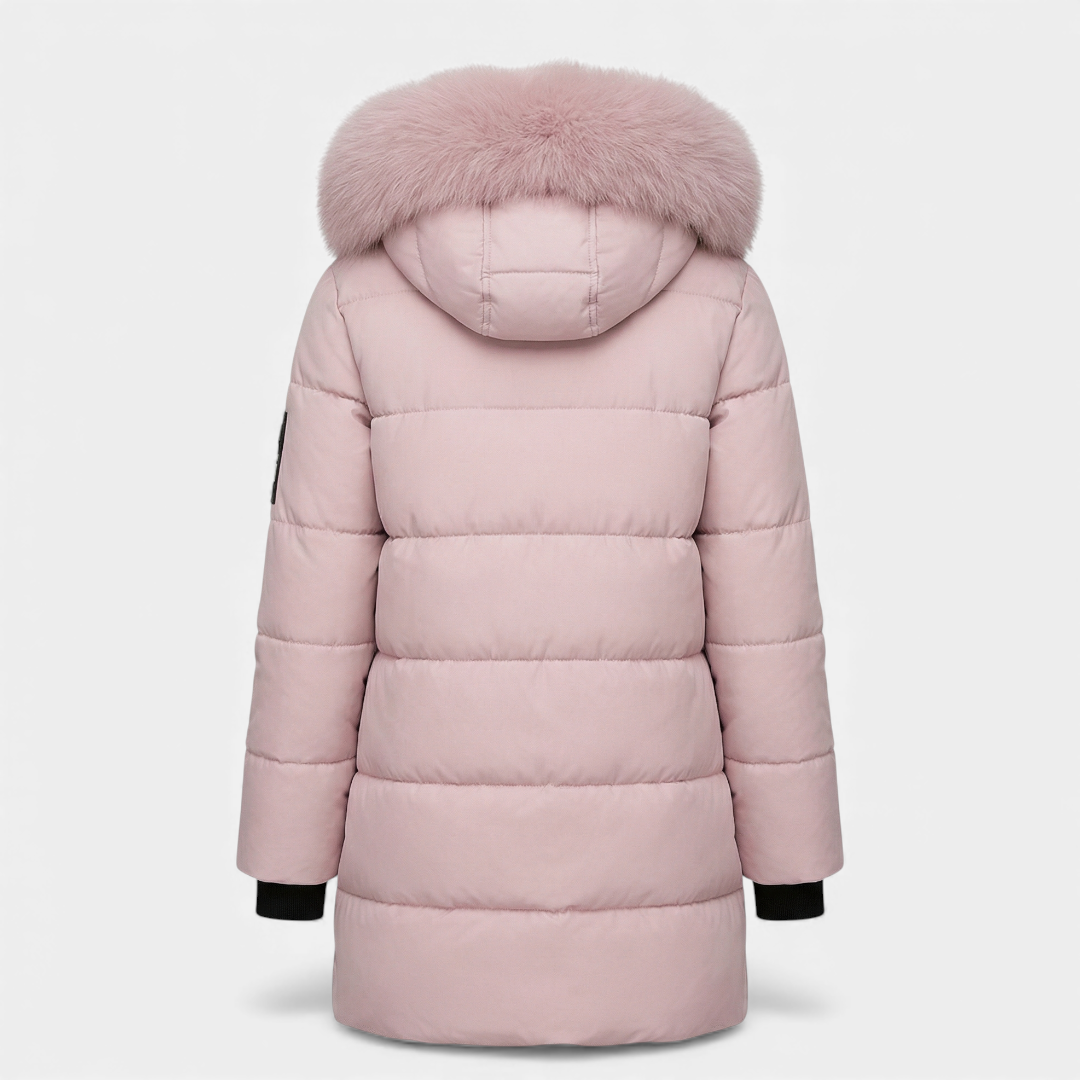 Faux Fur Collar Quilted Parka for Women-Jackets-Loucelia-Pink-S-Loucelia