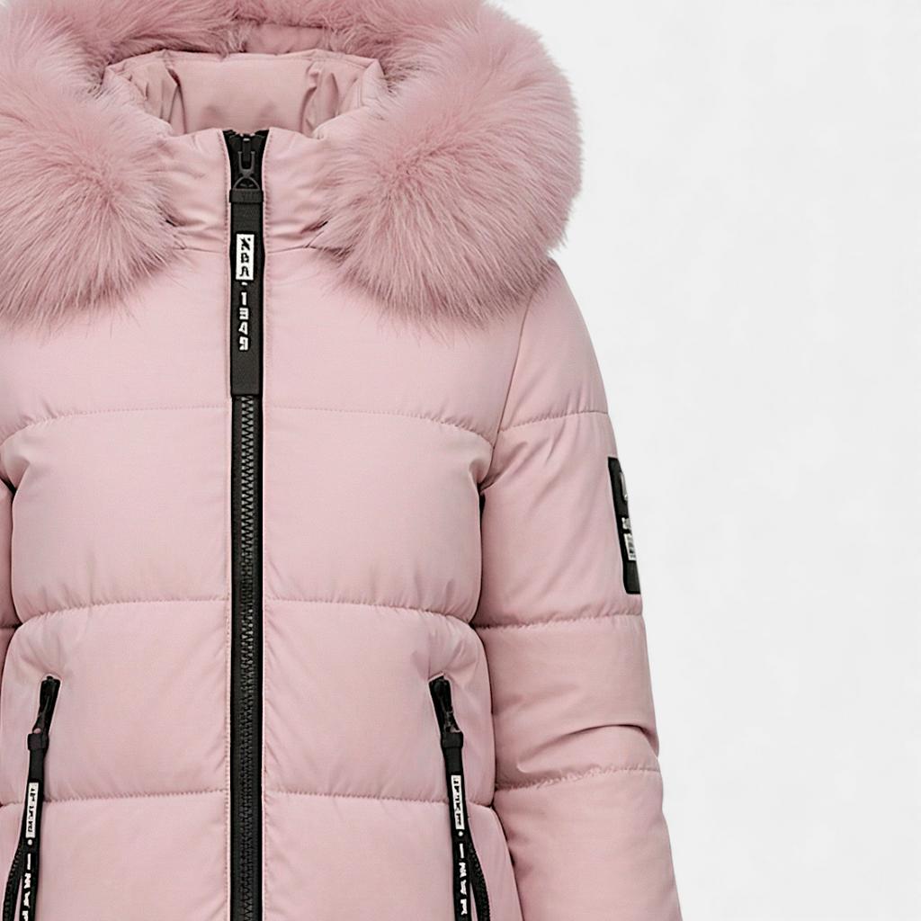 Faux Fur Collar Quilted Parka for Women-Jackets-Loucelia-Pink-S-Loucelia
