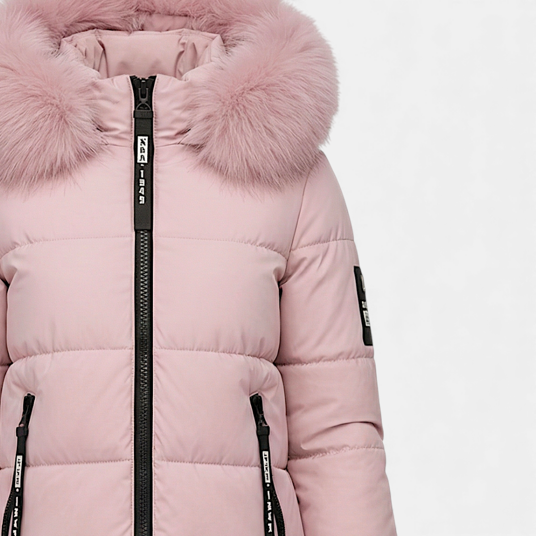 Faux Fur Collar Quilted Parka for Women-Jackets-Loucelia-Pink-S-Loucelia