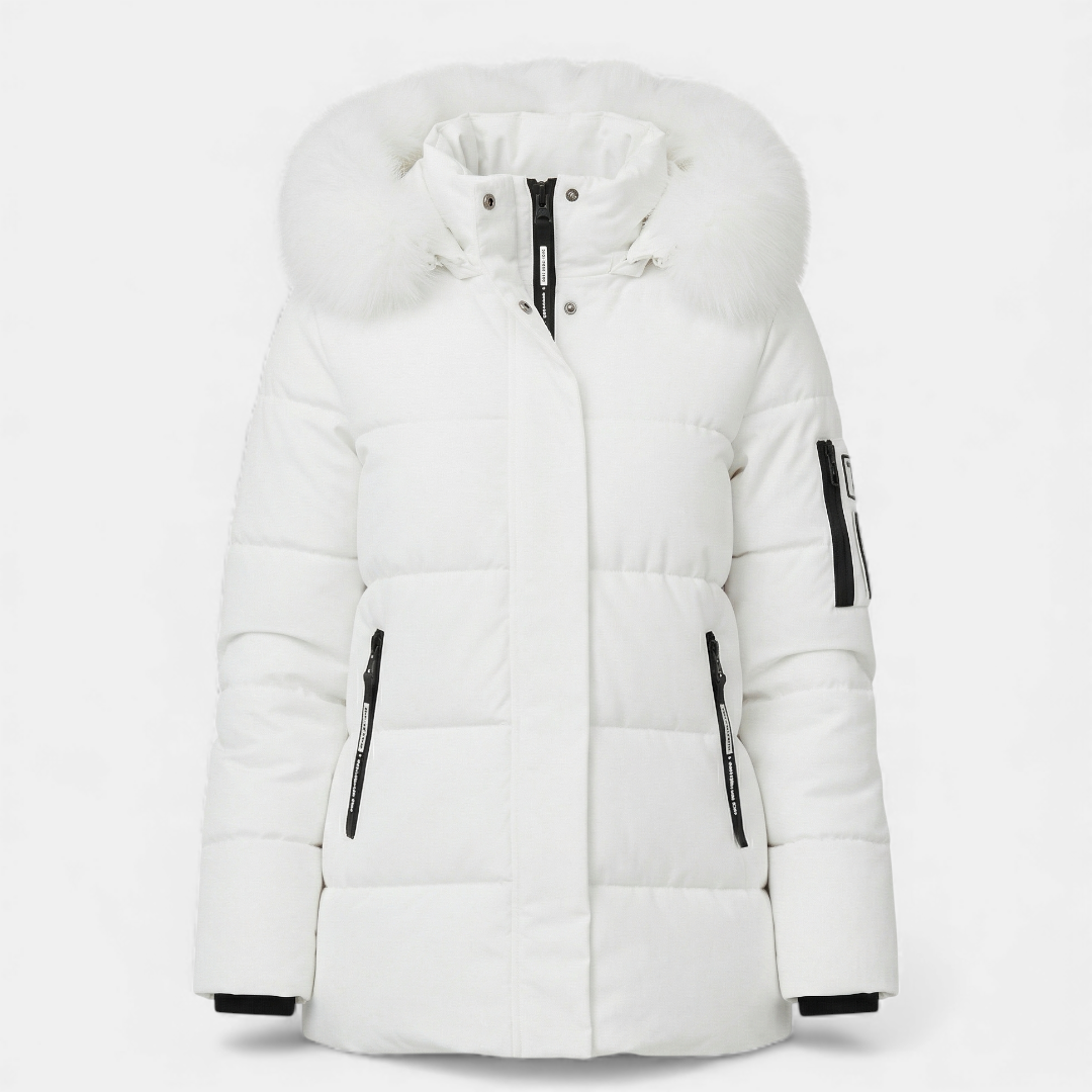 Faux Fur Collar Quilted Parka for Women-Jackets-Loucelia-Pink-S-Loucelia