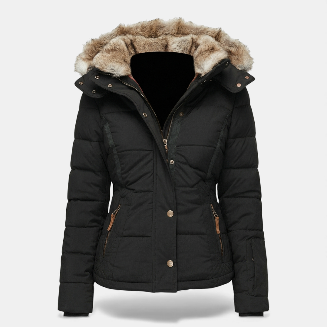 Faux Fur Hood Puffer Jacket for Women-Jackets-Loucelia-Navy-S-Loucelia