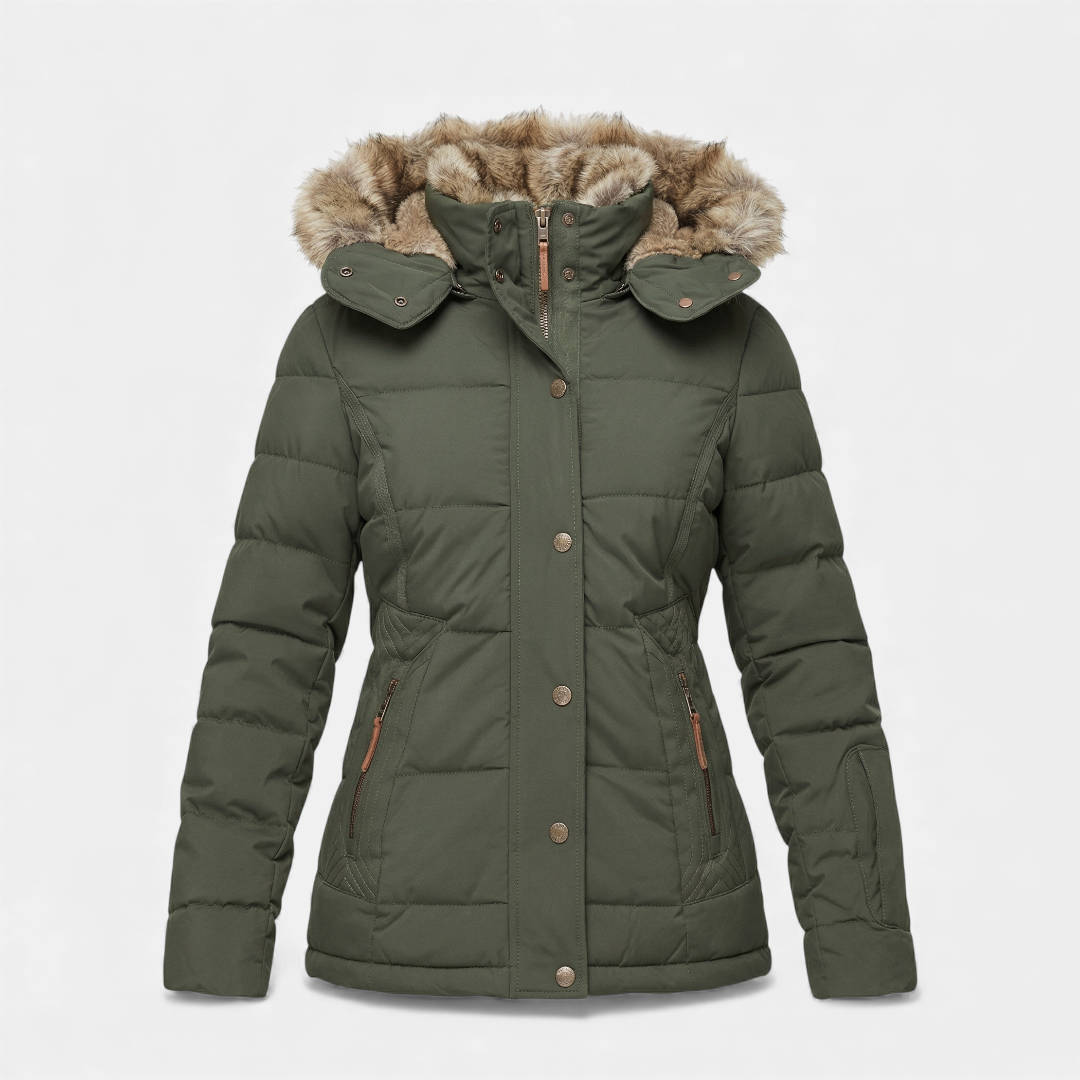 Faux Fur Hood Puffer Jacket for Women-Jackets-Loucelia-Navy-S-Loucelia