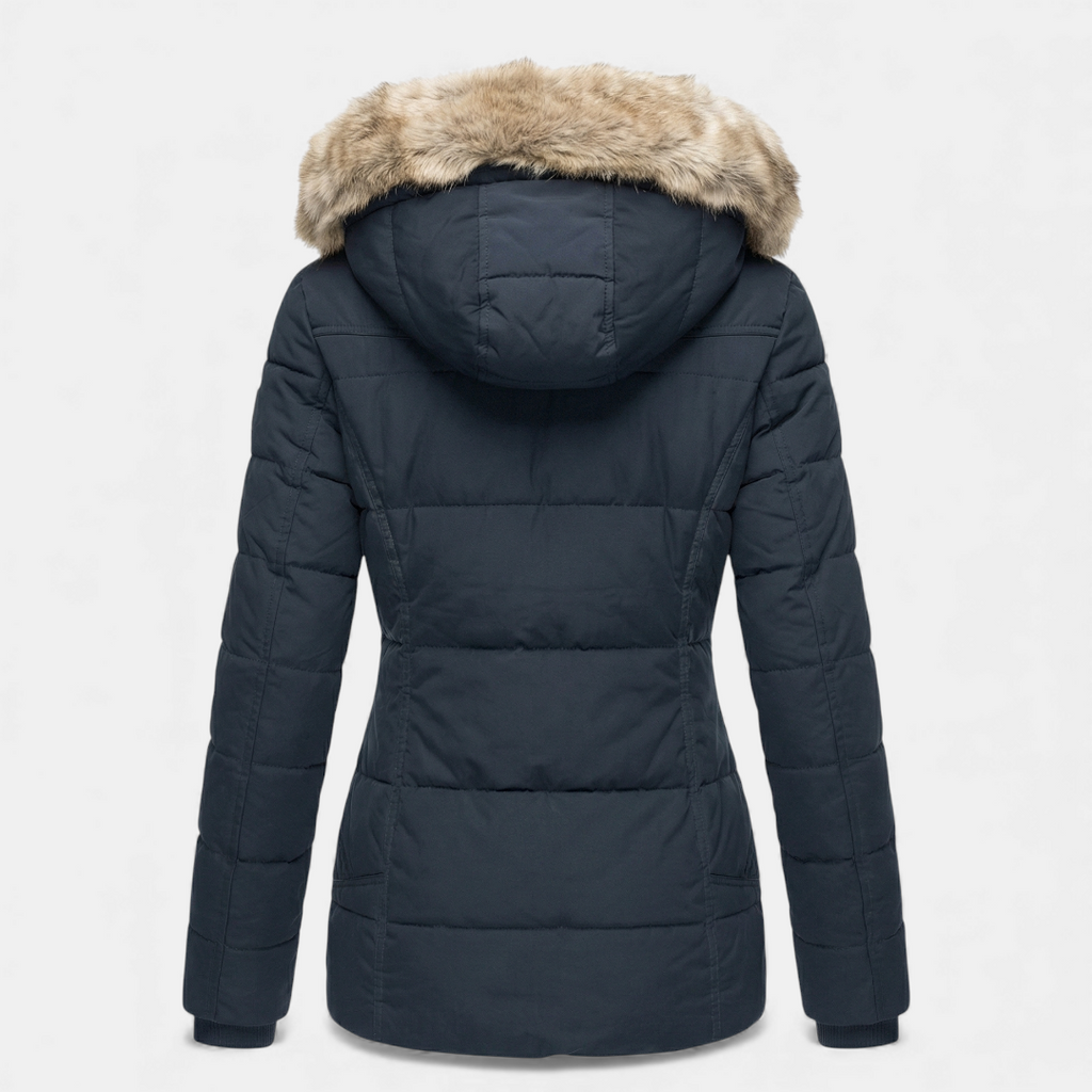 Faux Fur Hood Puffer Jacket for Women-Jackets-Loucelia-Navy-S-Loucelia
