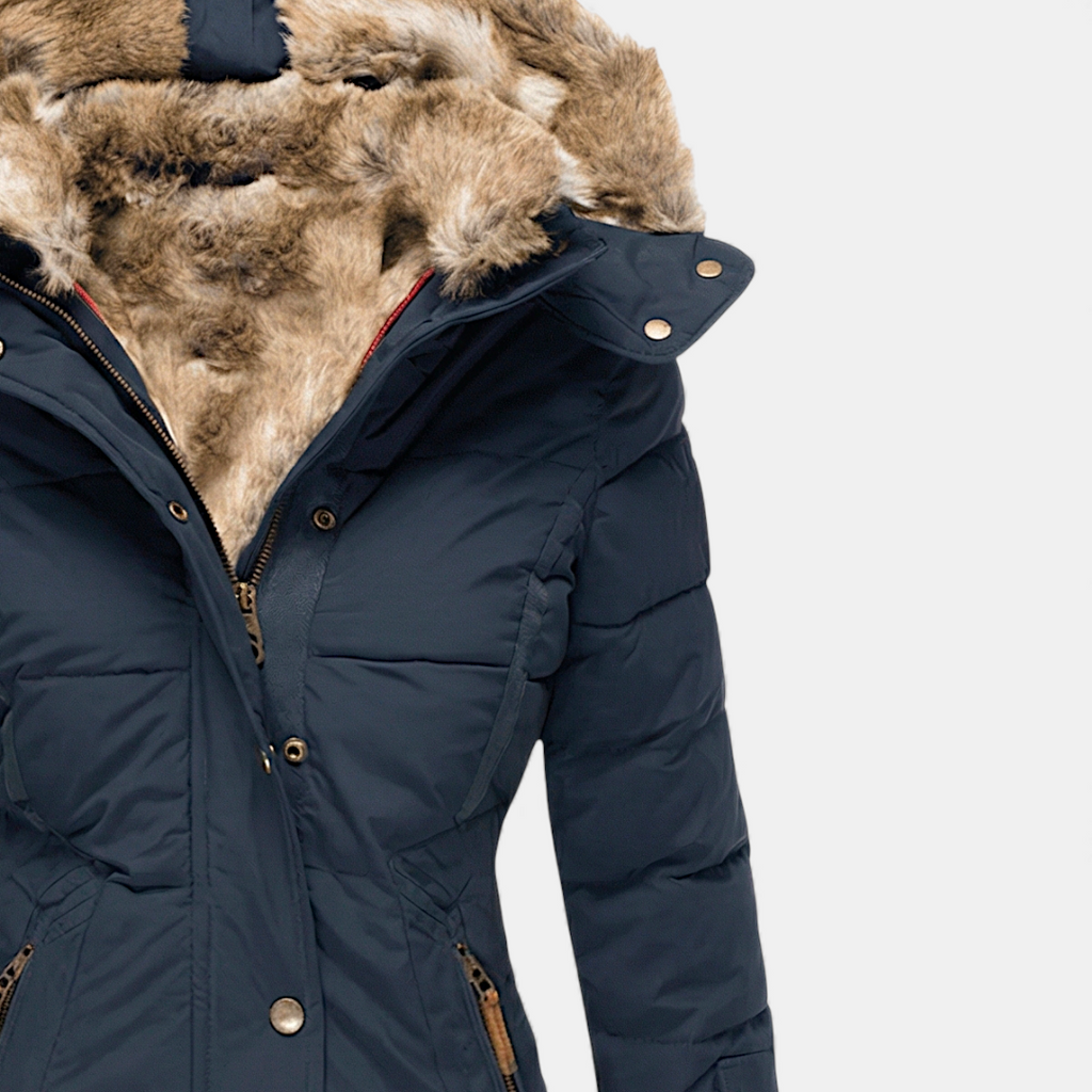 Faux Fur Hood Puffer Jacket for Women-Jackets-Loucelia-Navy-S-Loucelia