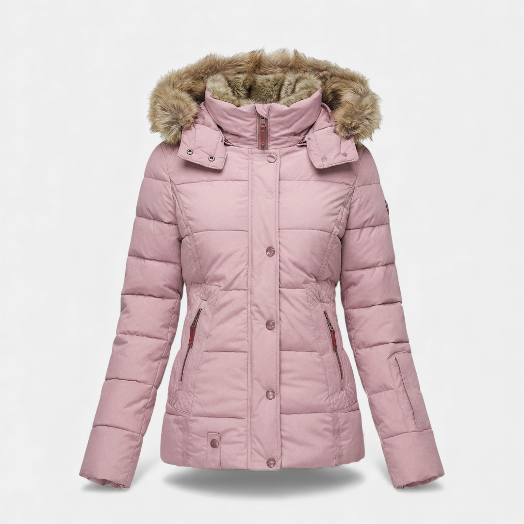 Faux Fur Hood Puffer Jacket for Women-Jackets-Loucelia-Navy-S-Loucelia