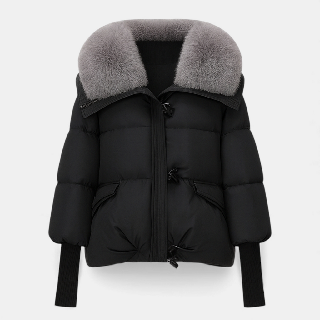 Faux Fur Collar Puffer Jacket for Women-Jackets-Loucelia-Coffee-M-Loucelia