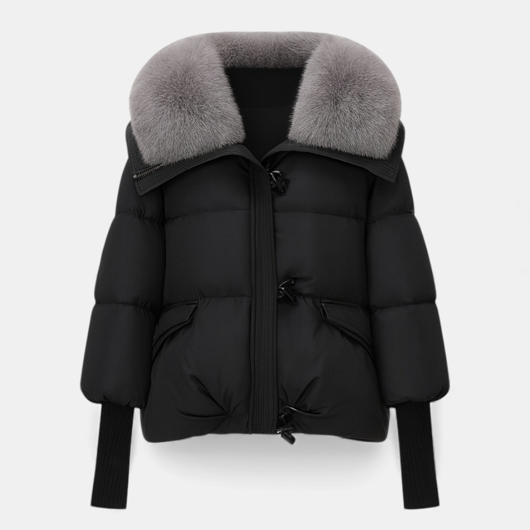 Faux Fur Collar Puffer Jacket for Women-Jackets-Loucelia-Coffee-M-Loucelia