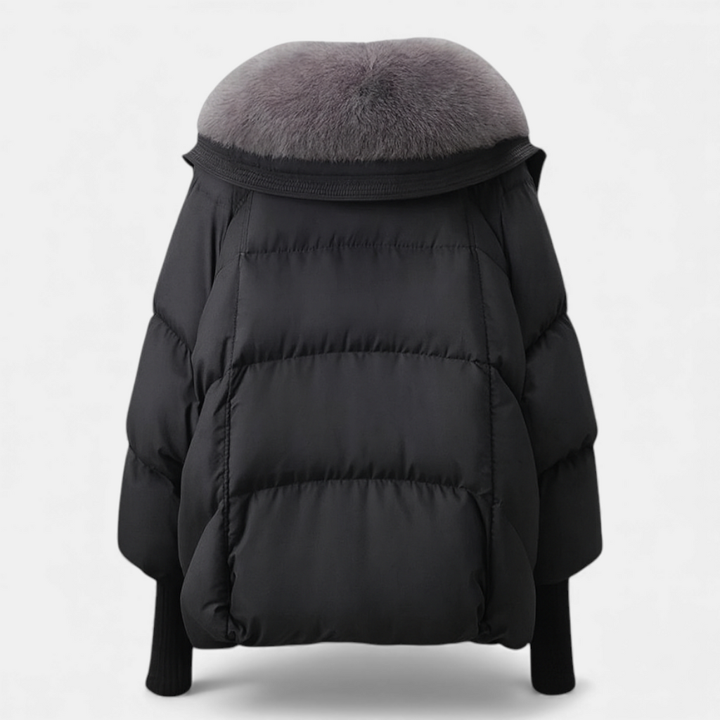 Faux Fur Collar Puffer Jacket for Women-Jackets-Loucelia-Coffee-M-Loucelia