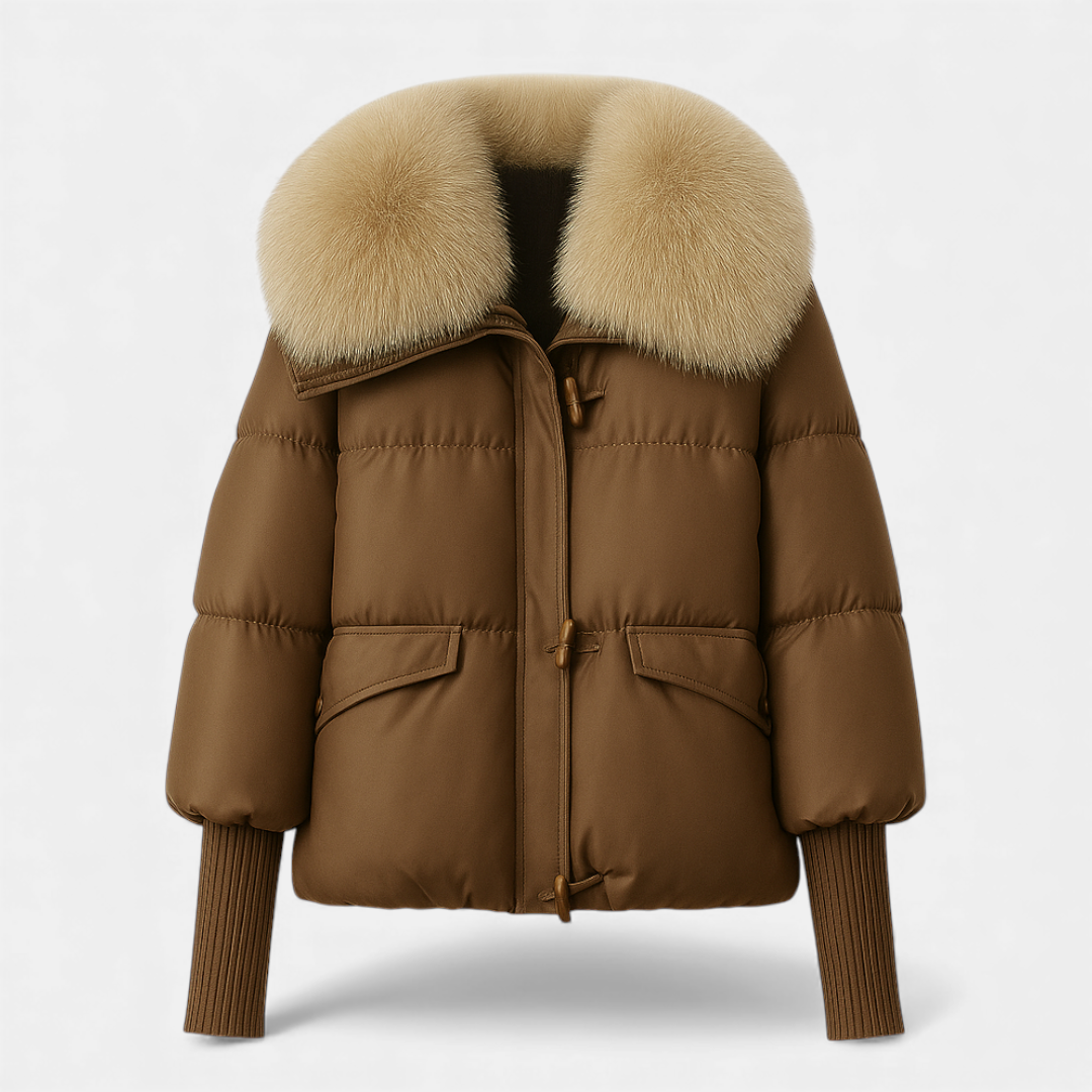 Faux Fur Collar Puffer Jacket for Women-Jackets-Loucelia-Coffee-M-Loucelia
