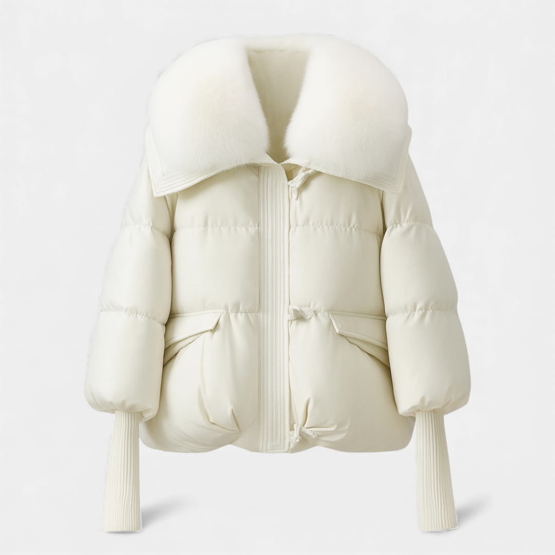 Faux Fur Collar Puffer Jacket for Women-Jackets-Loucelia-Coffee-M-Loucelia