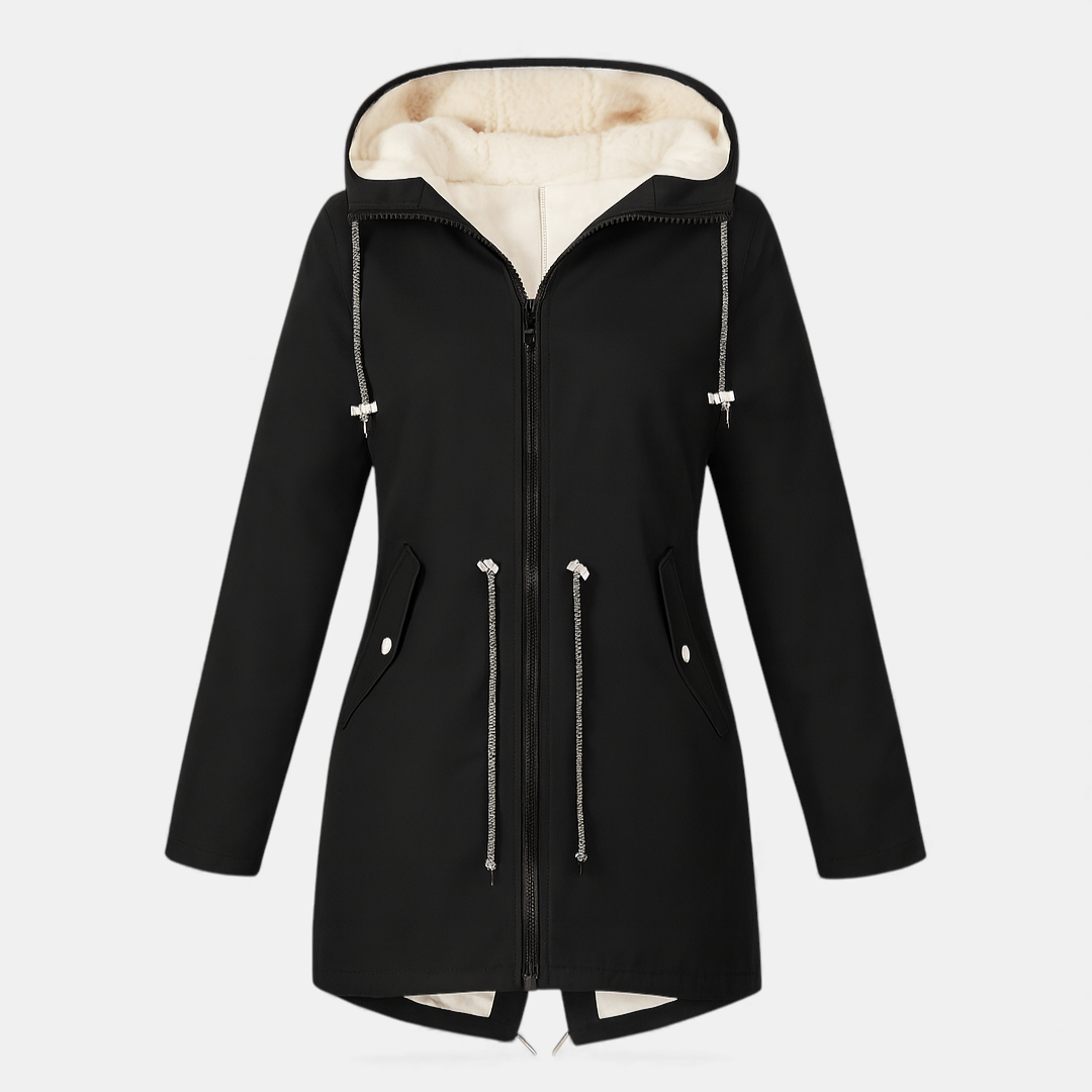 Fleece Lined Hooded Winter Coat for Women-Coats-Loucelia-Navy-L-Loucelia