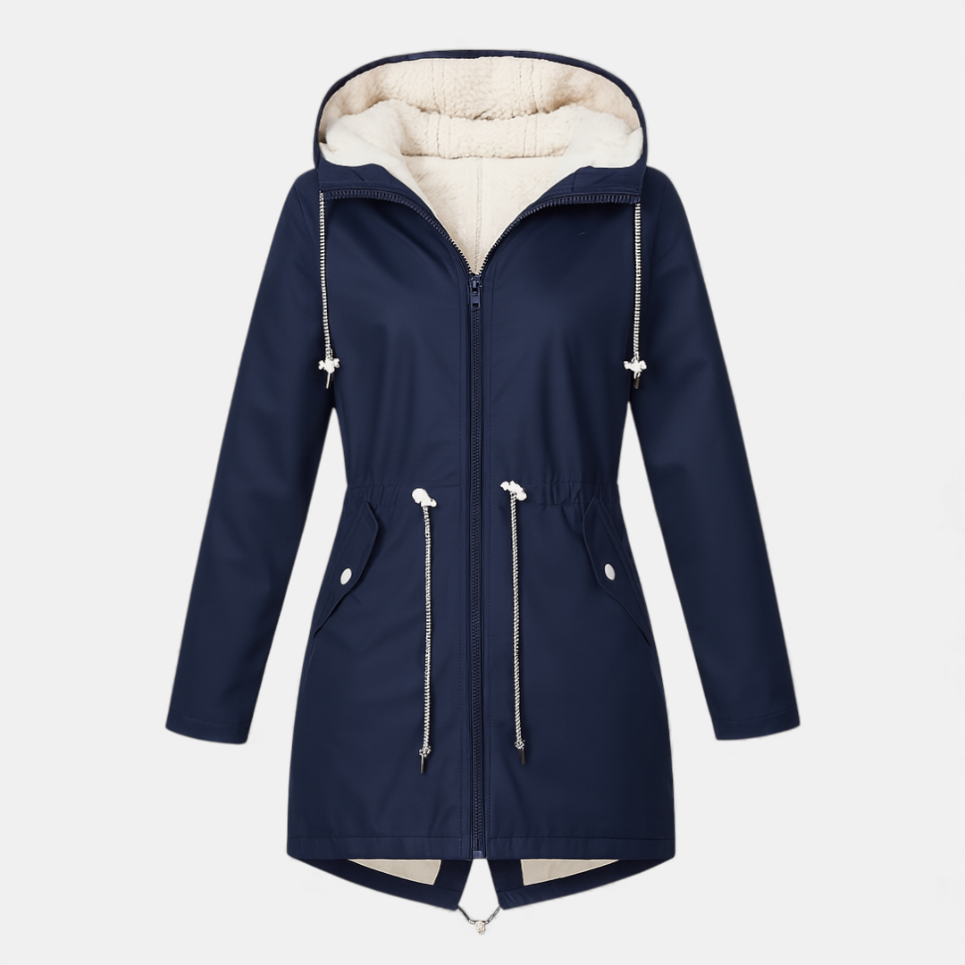 Fleece Lined Hooded Winter Coat for Women-Coats-Loucelia-Navy-L-Loucelia