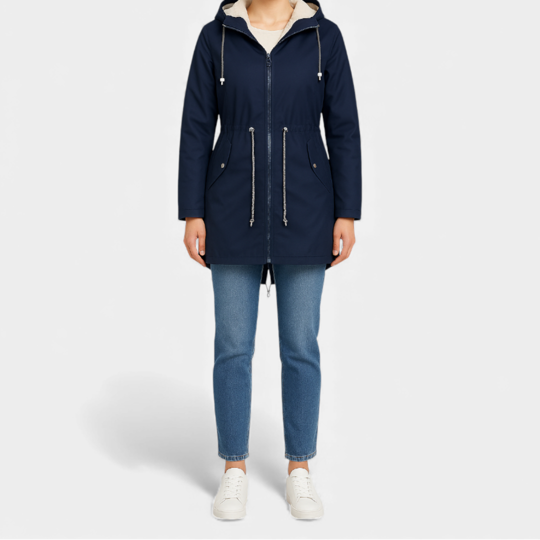 Fleece Lined Hooded Winter Coat for Women-Coats-Loucelia-Navy-L-Loucelia