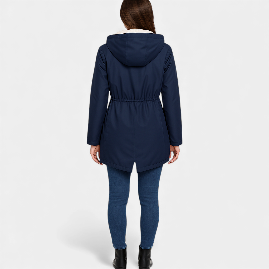 Fleece Lined Hooded Winter Coat for Women-Coats-Loucelia-Navy-L-Loucelia