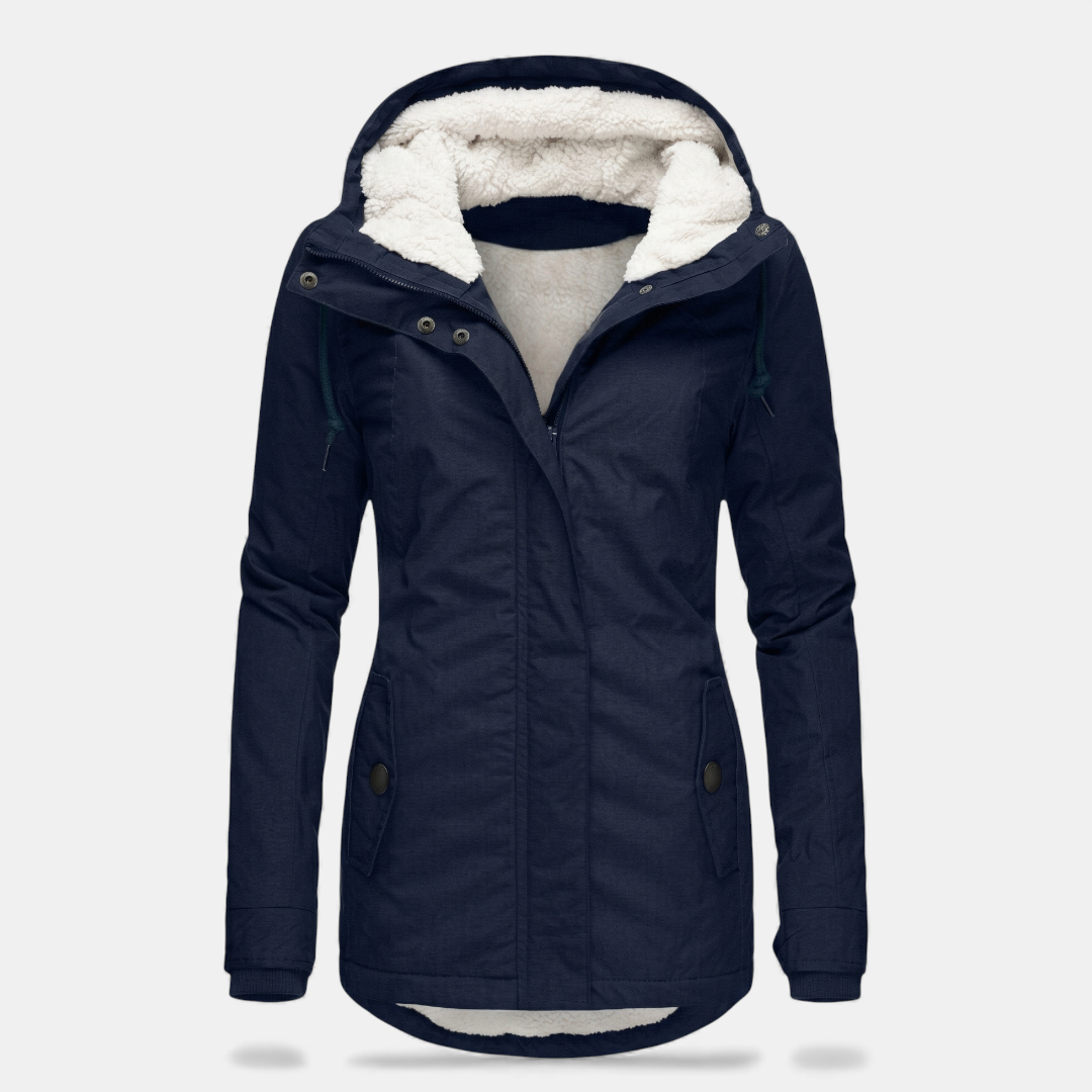Fleece Lined Winter Parka for Women-Coats-Loucelia-Navy-XS-Loucelia