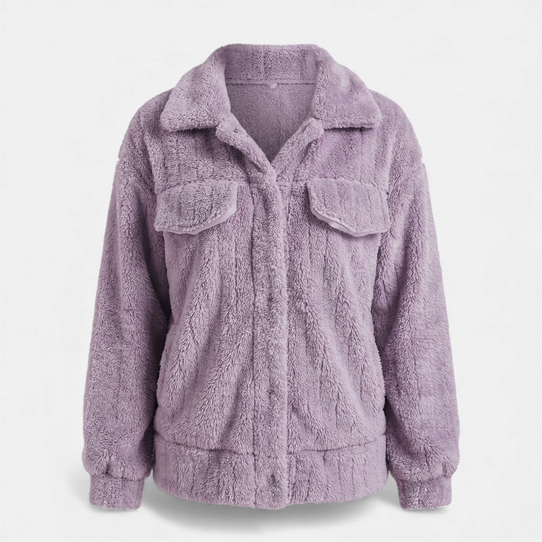 Fluffy Button Up Winter Jacket for Women-Jackets-Loucelia-Yellow-Green-S-Loucelia