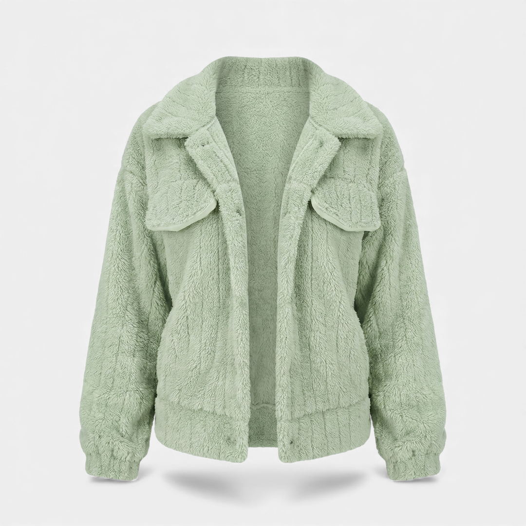 Fluffy Button Up Winter Jacket for Women-Jackets-Loucelia-Yellow-Green-S-Loucelia