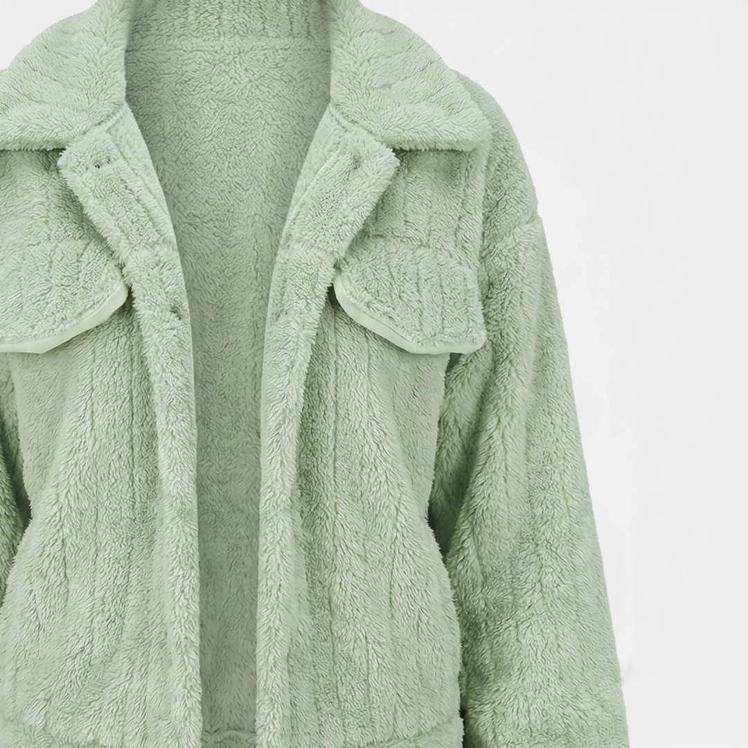 Fluffy Button Up Winter Jacket for Women-Jackets-Loucelia-Yellow-Green-S-Loucelia