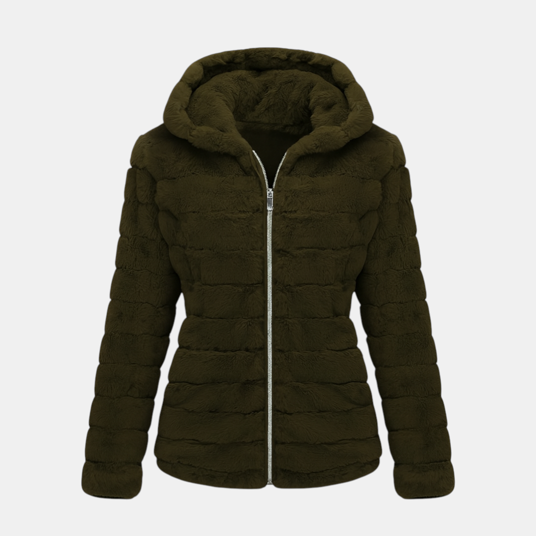 Fluffy Hooded Padded Jacket for Women-Jackets-Loucelia-Green-XS-Loucelia