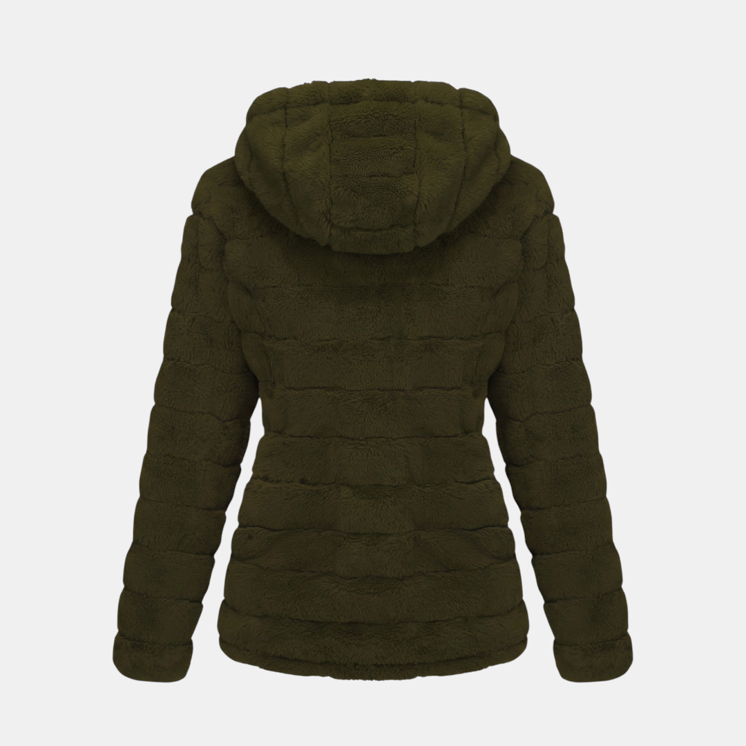 Fluffy Hooded Padded Jacket for Women-Jackets-Loucelia-Green-XS-Loucelia