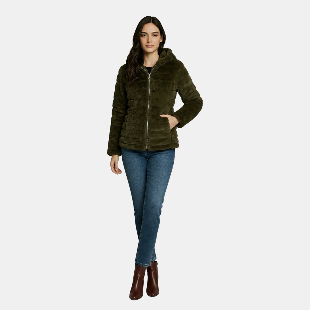 Fluffy Hooded Padded Jacket for Women-Jackets-Loucelia-Green-XS-Loucelia