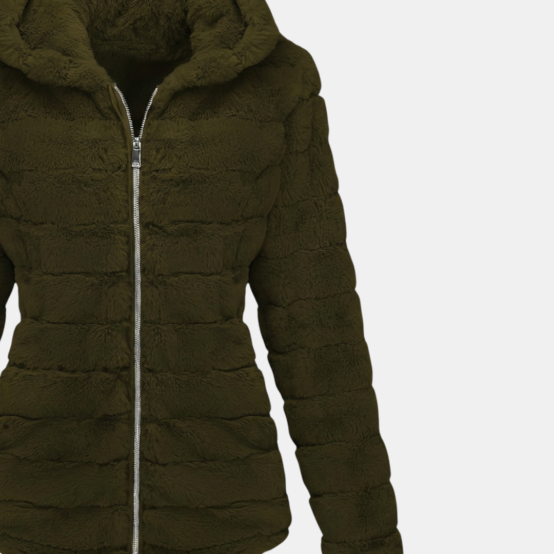 Fluffy Hooded Padded Jacket for Women-Jackets-Loucelia-Green-XS-Loucelia