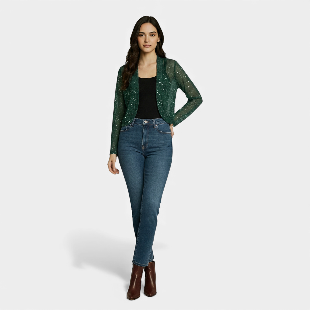 Glitter Mesh Cardigan Jacket for Women-cardigan-Loucelia-Green-S-Loucelia
