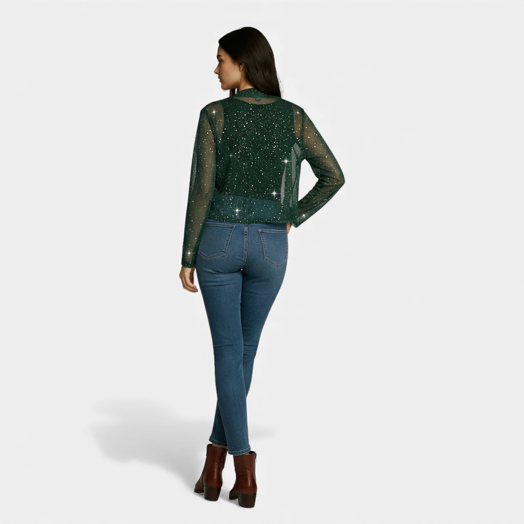 Glitter Mesh Cardigan Jacket for Women-cardigan-Loucelia-Green-S-Loucelia
