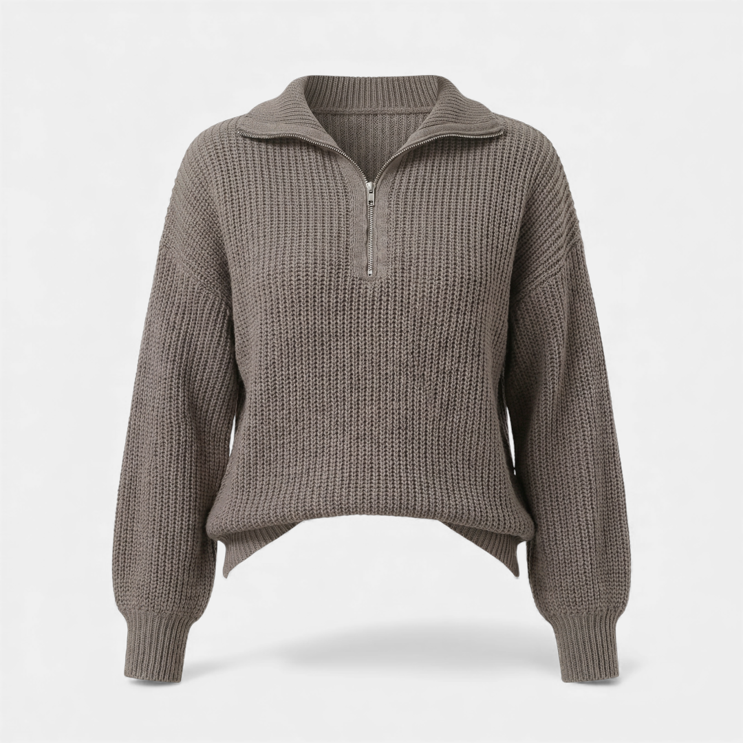 Half Zip Knit Sweater for Women-Sweaters-Loucelia-Green-XS-Loucelia