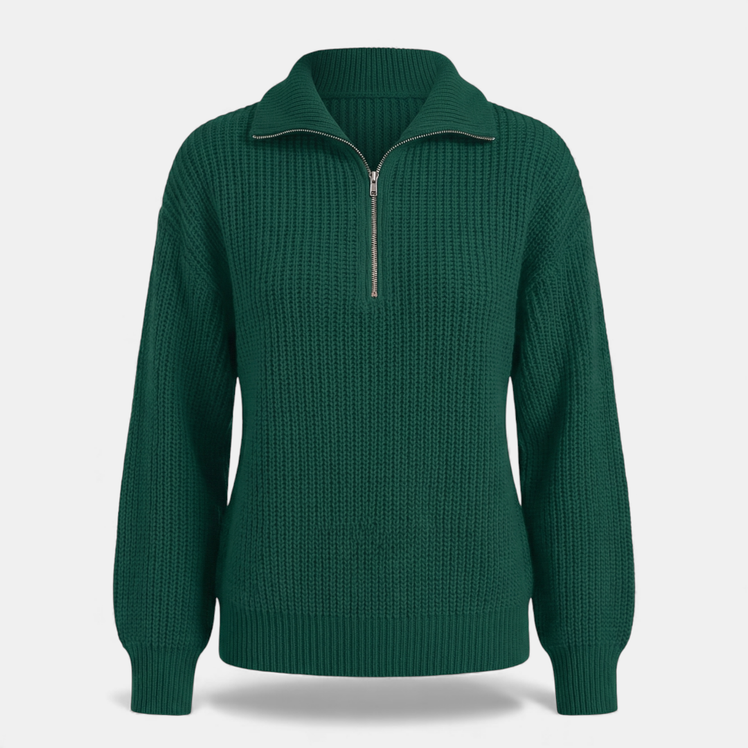 Half Zip Knit Sweater for Women-Sweaters-Loucelia-Green-XS-Loucelia