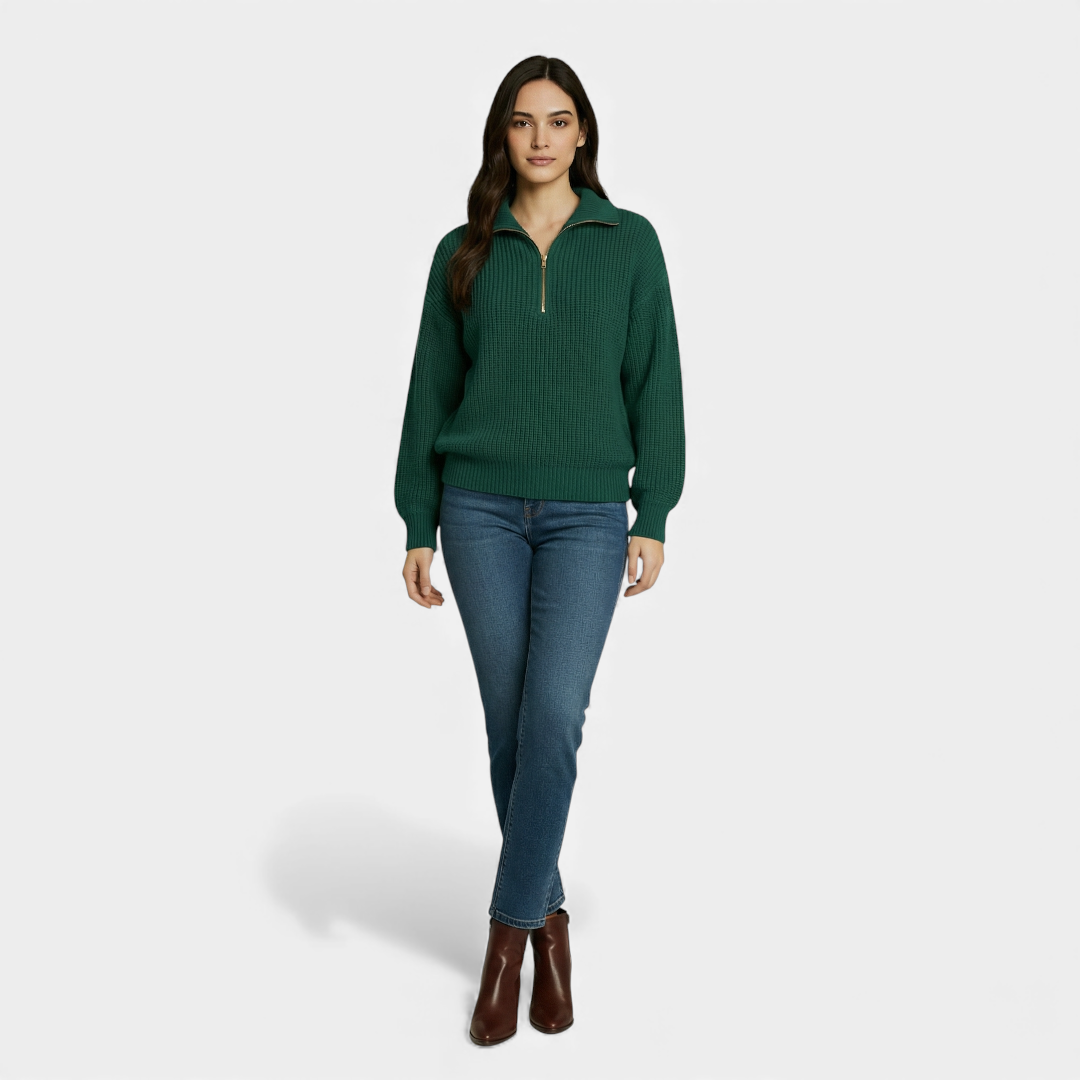 Half Zip Knit Sweater for Women-Sweaters-Loucelia-Green-XS-Loucelia