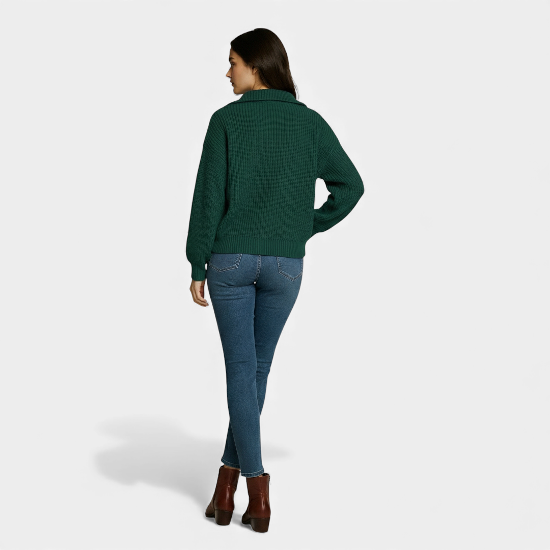 Half Zip Knit Sweater for Women-Sweaters-Loucelia-Green-XS-Loucelia